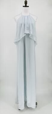 Nouvelle Amsale Cait Light Blue Halter Flowy Tiered Chiffon Maxi Dress Sz L
